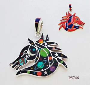 INCREDIBLE 2 IN 1 GALAXY TURQUOISE ONYX OPAL INLAY .925 SILVER HORSE PENDANT - Picture 1 of 4