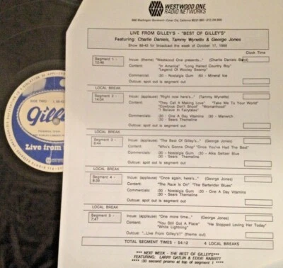 RADIO SHOW:BEST OF GILLEYS 10/17/88 GEORGE JONES, CHARLIE DANIELS, TAMMY WYNETTE - Image 1 of 4