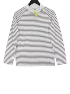 Foxology Women's Top S White Striped 100% Cotton Long Sleeve High Neck Basic - Picture 1 of 5