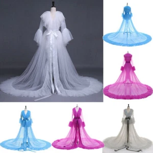 Sexy Lingerie Robes Long Sleeve Lace Dress Sheer Gown See Through Gown Sleepwear - Picture 1 of 9