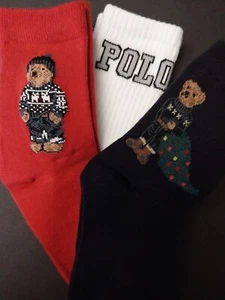 Size 4-7 Boys Ralph Lauren POLO BEAR Crew Socks CHRISTMAS tree Sweater fit 10-13 - Picture 1 of 5
