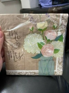 Rustic Wedding Mr and Mrs Lunch Napkins 16 Pack Bridal Shower Decoration New!!! - Picture 1 of 2