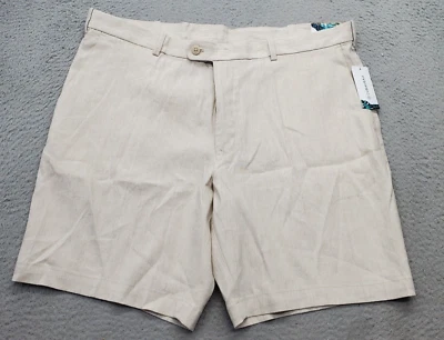 Cubavera Chino Corto Para Hombre Talla 42 Tostado Sólido Elástico Lino Frente Plano 9" Entrepierna Foto 1 de 4