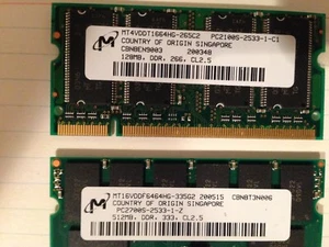 2 MICRON MEMORY Bds-  MT4VDDT1664HG-265C2  128MB  /   MT16VDDF6464HG-335G2 512MB - Picture 1 of 2