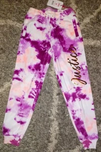 Girls justice cozy velour joggers new size 10 tye dye metallic logo - Picture 1 of 3
