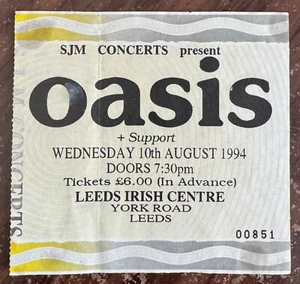 RARE EARLY OASIS CONCERT TICKET STUB LEEDS IRISH CENTRE WEDS 10TH AUGUST 1994 - Imagen 1 de 2