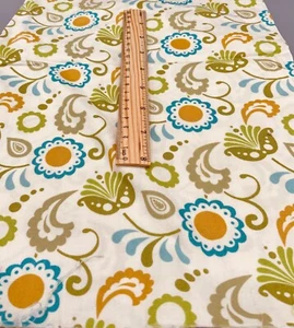 Brother Sister BLUE GOLD GREEN FLOWERS LT YELLOW/BEIGE BACKGROUND Cotton Fabric - Picture 1 of 1