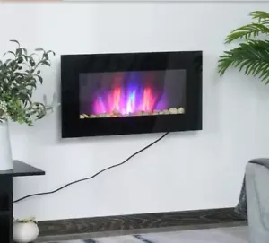 HOMCOM28.5 in. 1500-Watt Electric Wall-Mounted Fireplace with Flame Effect, 7 - Picture 1 of 6