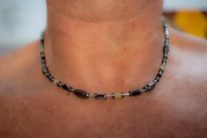 Collana uomo donna, pietre dure, giada, quarzo, turchese, ematite 039. - Foto 1 di 6