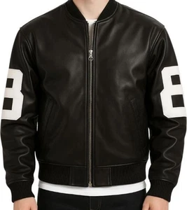 Chaqueta de bombardero universitaria de cuero sintético negra con logotipo de 8 bolas para hombre regalo para él - Imagen 1 de 2