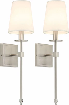 XiNBEi Wall Lamps Set of 2 Modern Bedside Sconce Nickel with Fabric Shade - Image 1 of 4