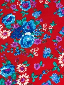 Floral Crepe De Chine Rose Flowers Red Apparel By the Yard - Picture 1 of 3