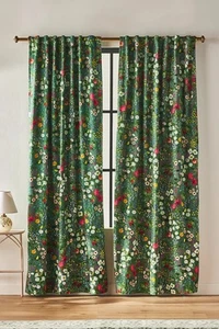 Anthropologie Maeve Floral Lola Curtains 2 Panels Green Motif 50 x 63 NWOT - Picture 1 of 3