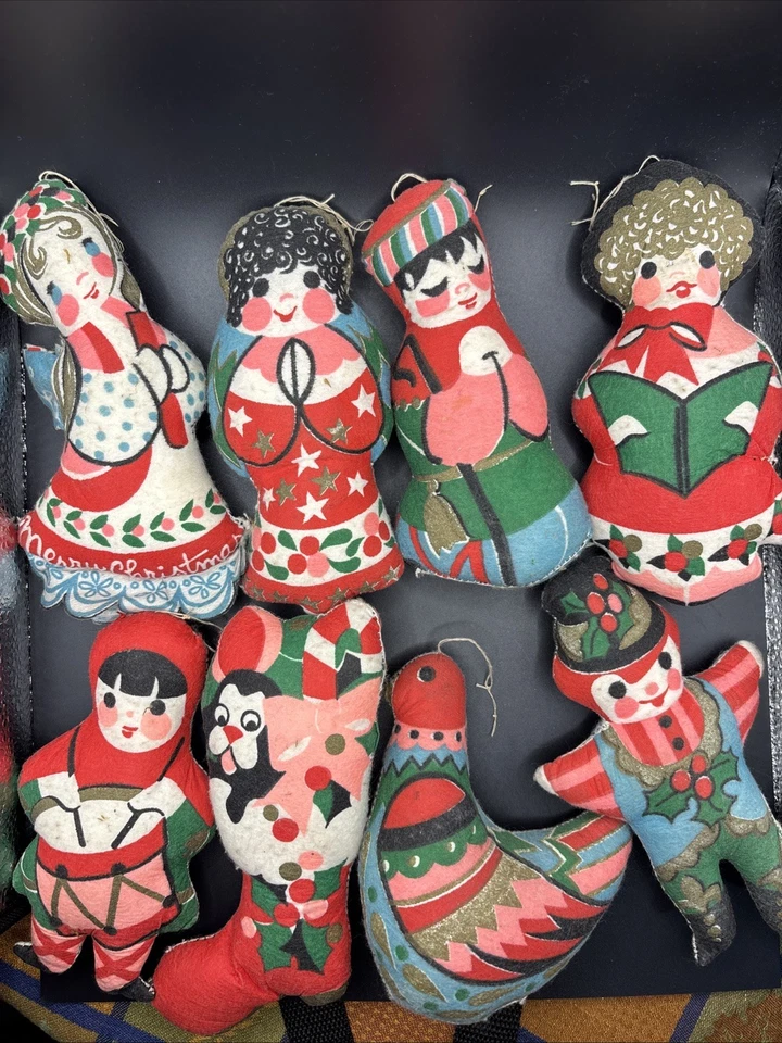 Lote de 8 adornos rellenos de fieltro vintage de corte y costura Foto 1 de 4