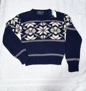NWT Polo Ralph Lauren Children’s SIZE 6 Unisex Navy Snowflake Cotton Sweater - Picture 1 of 8