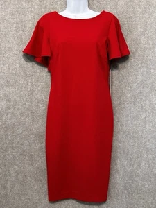 NWT Calvin Klein Red Sheath Dress Sz 4 Flutter Sleeve Career to Evening - Picture 1 of 12