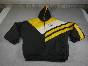 Vintage Pittsburgh Steelers Puffer Jacket Mens Medium Black Football Logo 7 90s - Picture 1 of 21
