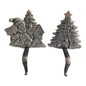 Lot of 2 Noel Grandeur Cast Iron Christmas Stocking Hanger Holder Snowman & Tree - Picture 1 of 3