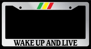 Chrome License Plate Frame "Wake Up and Live Bob Marley" w/STRIPES Accessory - Picture 1 of 1