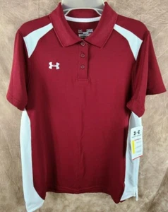 Medium Under Armour Semi-Fitted Heat Gear Polo Golf Coach Sports Women's Maroon - Picture 1 of 7