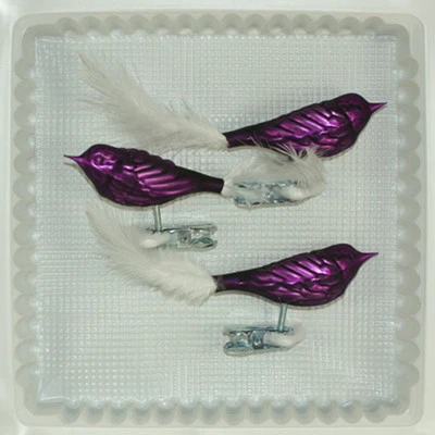 Lauschaer Glas Christbaumschmuck Vögel Feder lila matt mundgeblasen - Bild 1 von 4