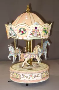 Vintage Giftec 4 Horse Music Box Musical Porcelain Carousel Merry Go Round - Picture 1 of 14