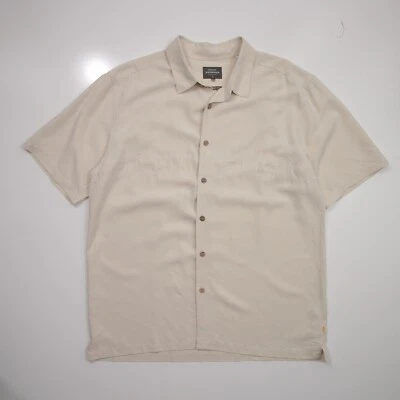 Quiksilver Waterman Comfort Fit Shirt Mens Large Beige Palm Pattern Short Sleeve - Image 1 of 4