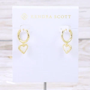 NWOT Kendra Scott Ari Heart Frosted Iridescent Glass Huggie Earrings Gold Plated - Picture 1 of 6