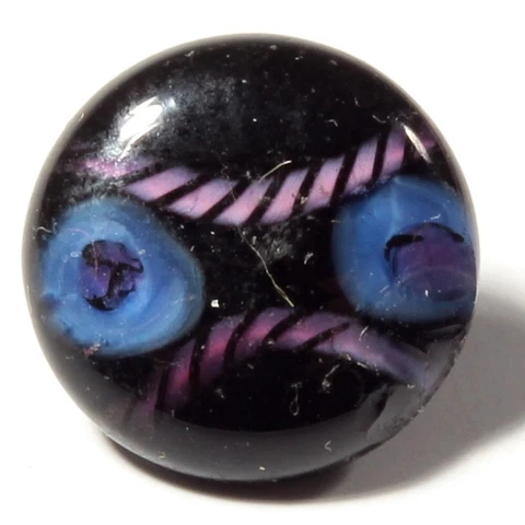 Antique Czech blue satin floral striped rosette shank art glass button 14mm Cover