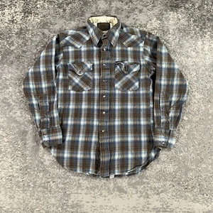 Vintage Pendleton Western Shirt Boys Medium M Brown Blue Wool Pearl Snap Cowboy - Picture 1 of 13