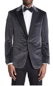 #285 CANALI Peak Lapel Velvet Cotton Dinner Jacket In Charcoal Size 44 R $1650 - Picture 1 of 9