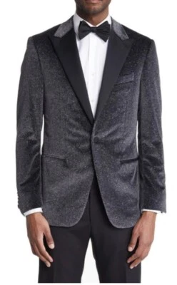 CANALI Peak Lapel Velvet Cotton Dinner Jacket In Charcoal Size 44 R   $1650 #236 - Image 1 of 4