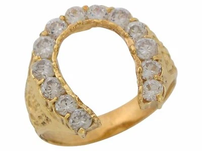 10k or 14k Yellow Gold Brilliant White CZ Gem Studded Lucky Horseshoe Ring  - Image 1 of 4
