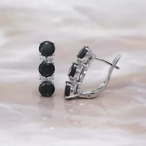 AAA 5 Black Diamond Earring in White Gold Finish 925 Sterling Silver Certified - Picture 1 of 5