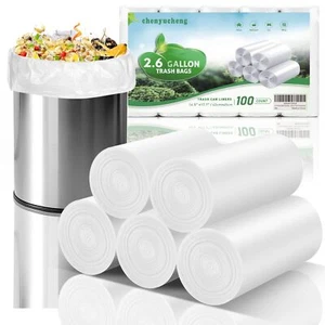 2.6 Gallon Small Trash Bags Bathroom White Biodegradable 100 Count Green - Picture 1 of 6