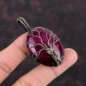 "Colgante de árbol de la vida envuelto en alambre labradorita cobre madre de regalo rojo fuego 2,36" - Imagen 1 de 6