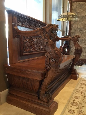 Antique RJ Horner quarter sawn oak griffin bench Cover