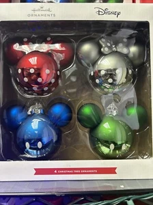 Hallmark Disney 2023 Mickey & Minnie Mouse Glass Ornaments Set of 4 Brand New - Picture 1 of 1