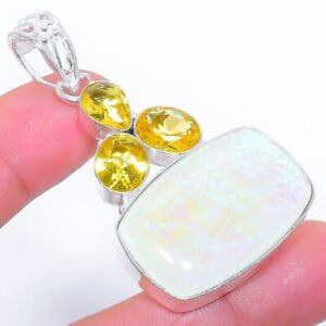 Triplet Fire Opal, Citrine Gemstone 925 Sterling Silver Jewelry Pendant 2.2"