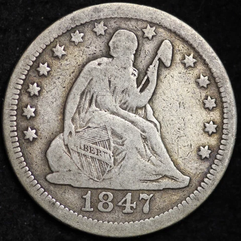1847-O Seated Liberty Quarter CHOICE VF FREE SHIPPING E221 ANTX Cover