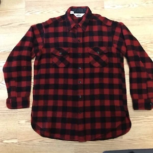 De Colección Woolrich Para Hombres L Camisa de Lana Chaqueta Abotonada Roja Negra Búfalo Bolsillos a Cuadros - Imagen 1 de 7