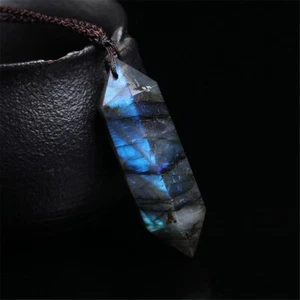 Natural Labradorite Stone Pendant Crystal Point Necklace Amulet Handmade - Picture 1 of 4