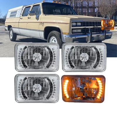 4pcs 4x6'' Led Headlights HALO Sealed Beam Fit Chevy R20 R30 Kenworth C500 1987 - Image 1 of 4