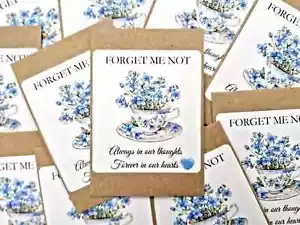 Forget Me Not Tea Cup Funeral Favours Memorial Remembrance Seeds Packs (T2NP) - Picture 1 of 4