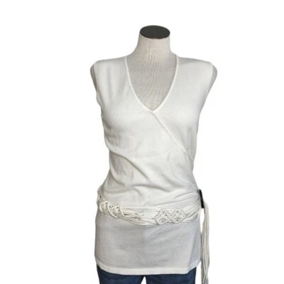 Top para mujer Style & Co tejido color marfil imitación envoltura con cinturón macramé talla M Foto 1 de 4
