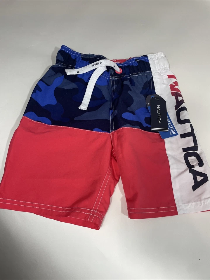Nautica Boy's Swim  Trunks Mesh Lined Swim Shorts Red Blue Board Shorts NWT B052 - Image 1 of 4