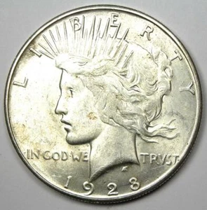 1928-S Peace Silver Dollar $1 - Choice AU / UNC MS - Nice Luster - Rare Date! - Picture 1 of 4