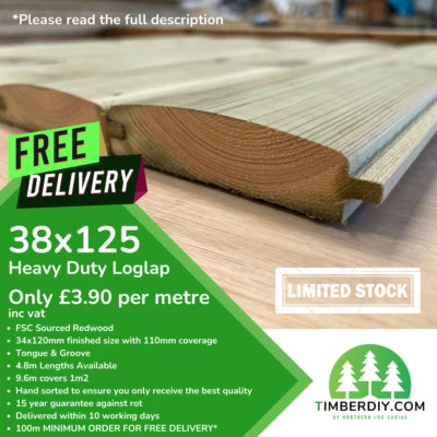 LOGLAP TIMBER CLADDING 32x125 TREATED WOOD TONGUE & GROOVE FREE DELIVERY SHIPLAP - Image 1 of 2