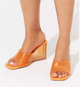 Torrid Mujer Naranja Neón Lucite Cuña Mula Tobogán Mujer Talla 7.5 WW - Imagen 1 de 9