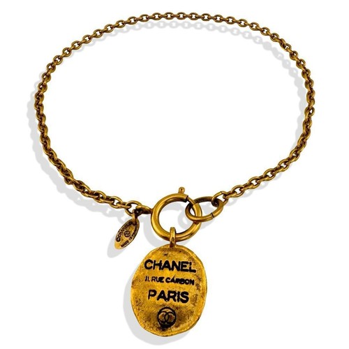 Collana CHANEL originale placca oro logo cambone inciso vintage Giappone